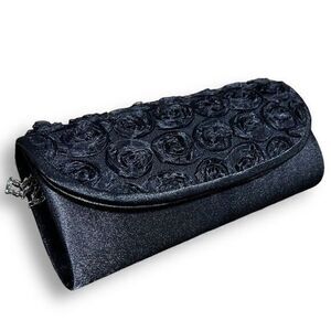 Charming Charlie Women's Black Floral Satin‎ Chain Strap Clutch Evening Bag NWT
